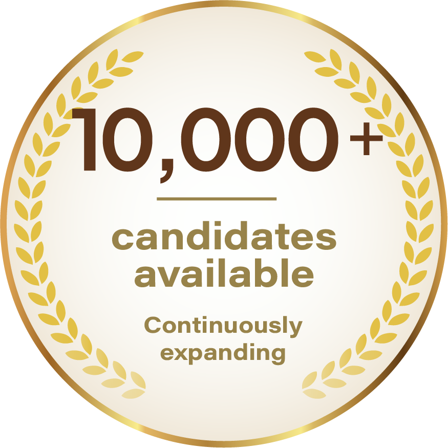 Candidates available: 10,000+ Continuously expanding